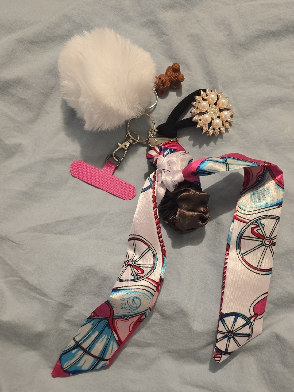 Purse Phone Pom Pom Wristlet Twilly